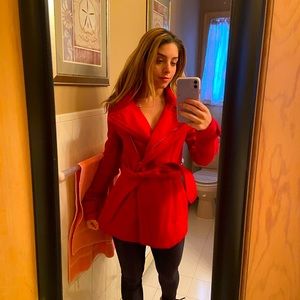 Express Fierce Red Pea Coat